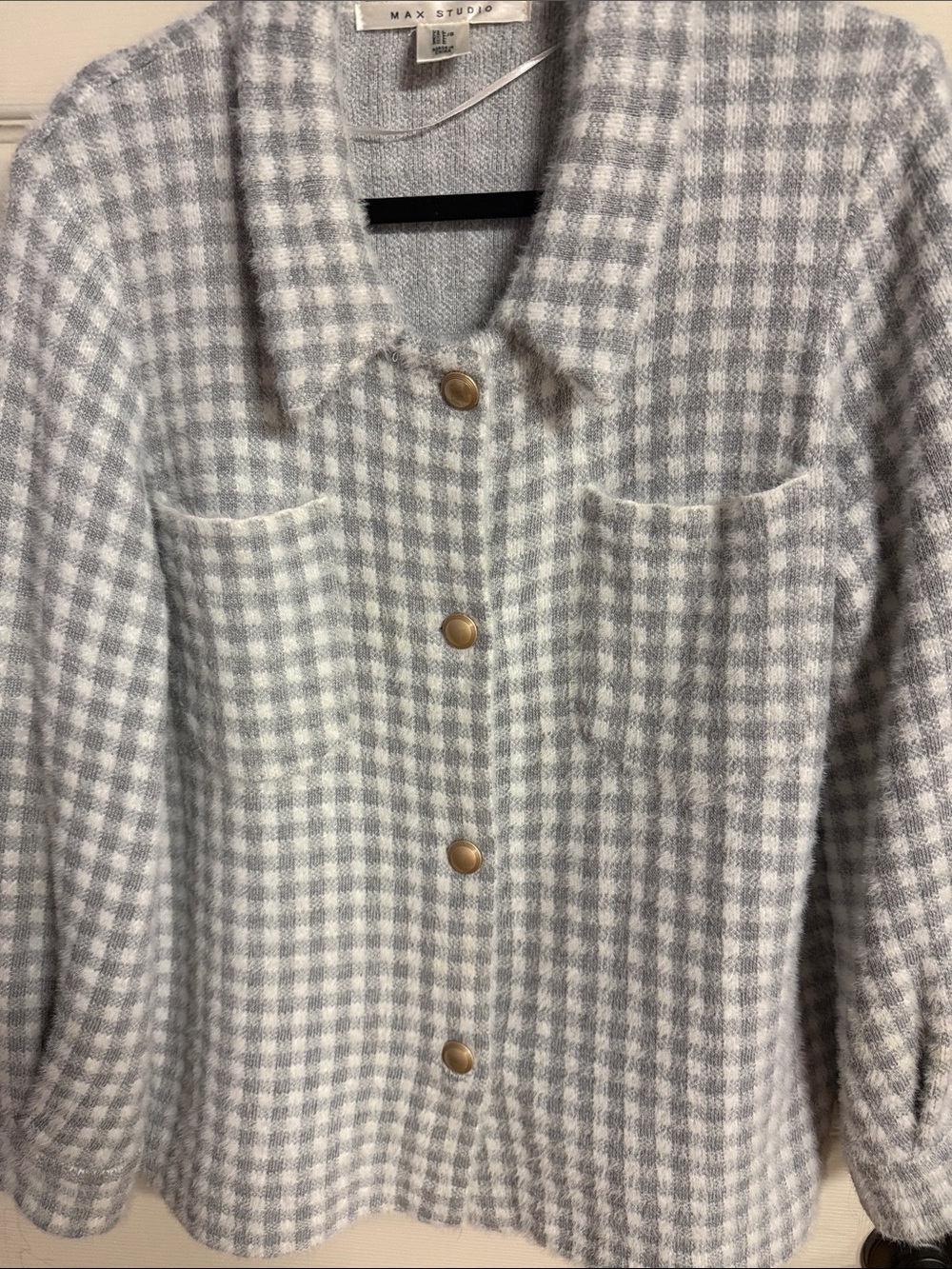 Max Studio Light Gray & White Gingham Button-Front Jacket